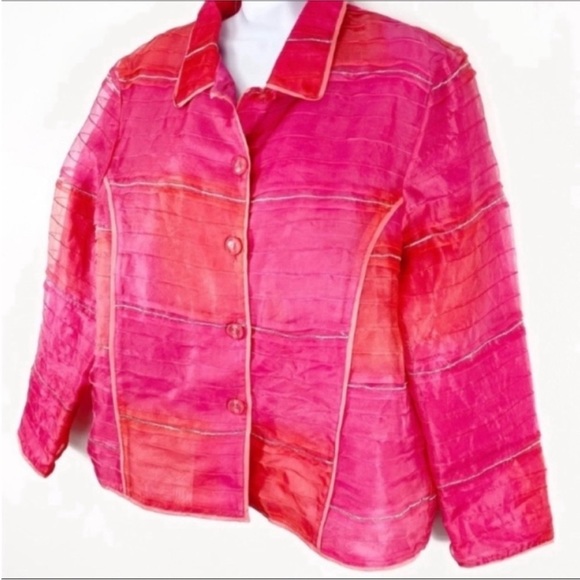 SHARON ANTHONY silk pleated textured jacket L - Picture 5 of 8